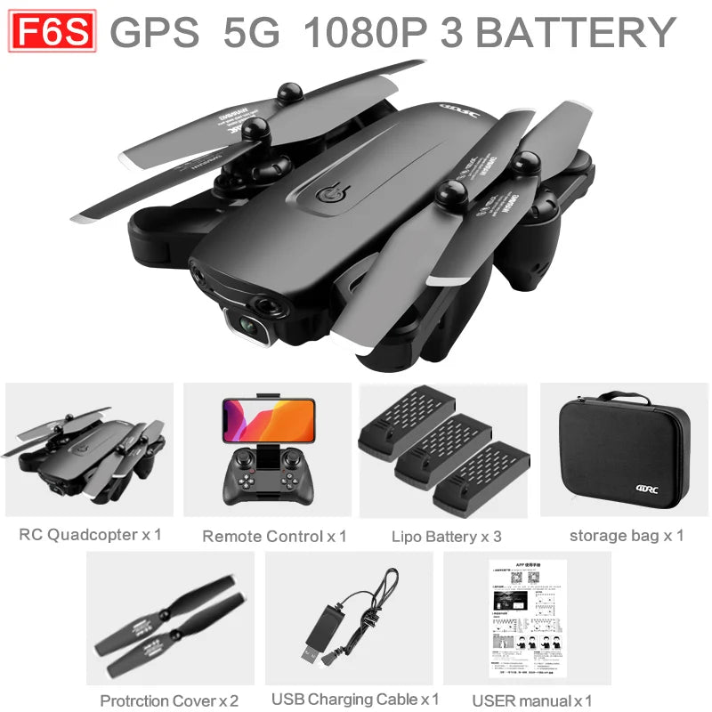 F6 GPS Drone 4K Camera HD FPV Drones with Follow Me Wifi Optical Flow Foldable RC Quadcopter Professional Dron Toys