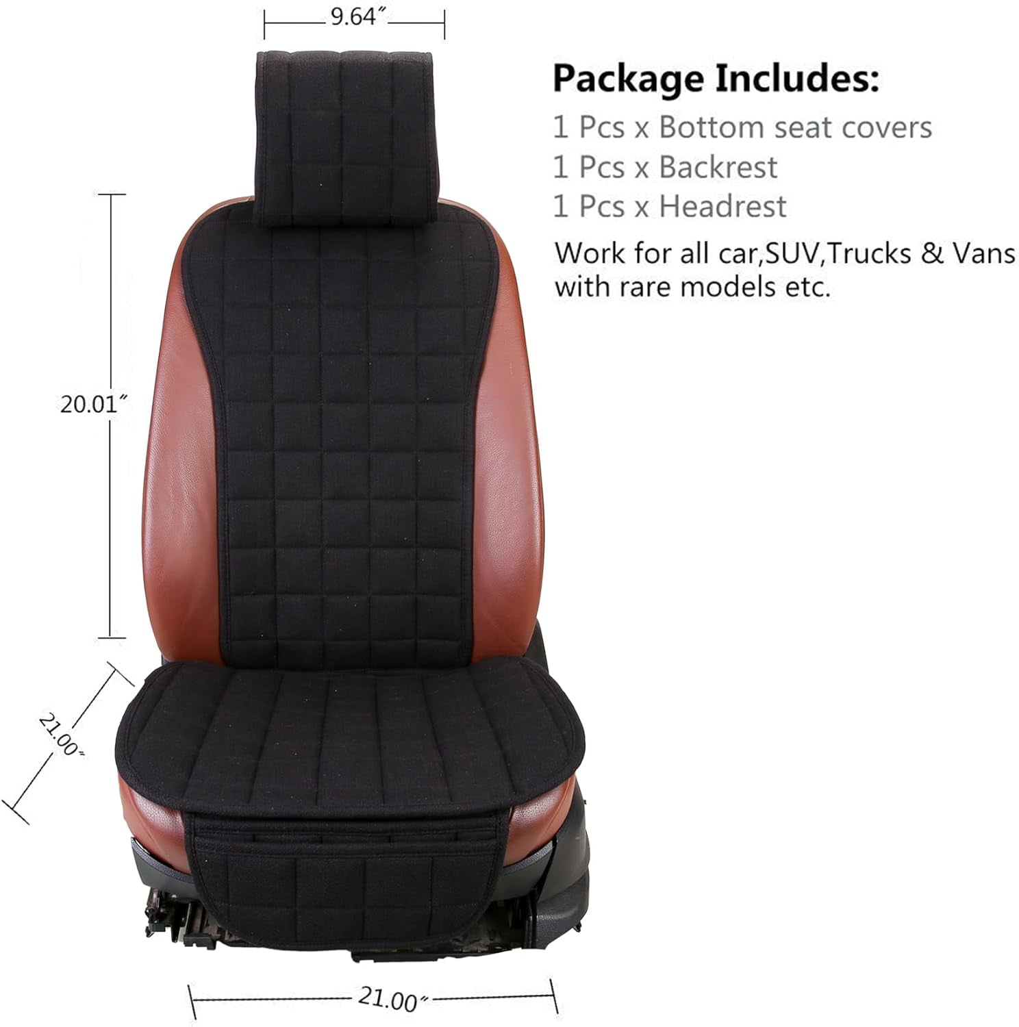 Cooling Car Seat Covers,Cloth Seat Covers for Cars,Linen Car Seat Protector,Front Seat Only Universal Fits Most Automotive,Vans,Suvs,Trucks Black