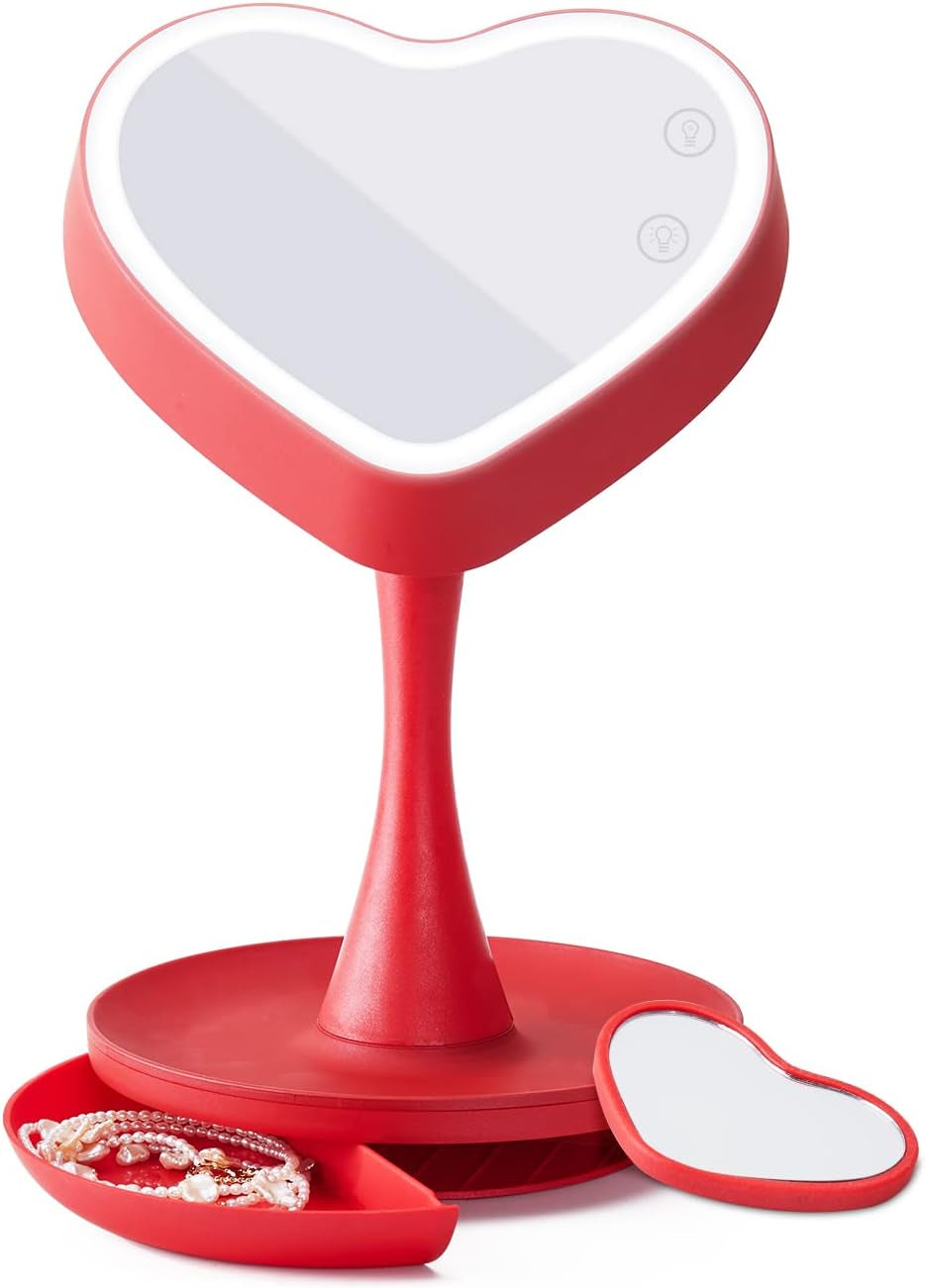 Makeup Mirror with Lights,2000 Mah LED Rechargeable Makeup Mirror,Back Ambient Light, Nice Gift for Daughter Girlfriend Wife Sister,Red