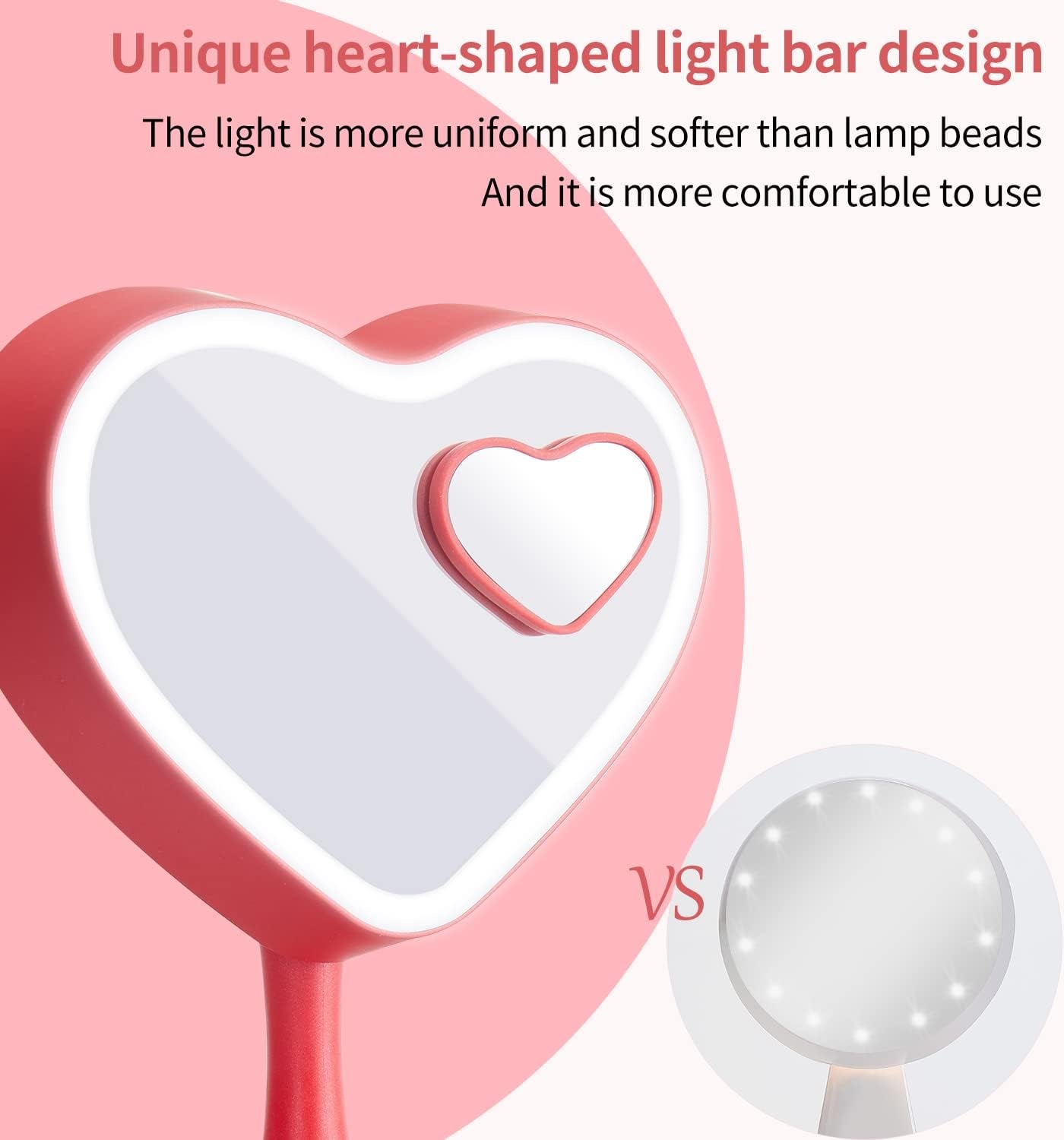 Makeup Mirror with Lights,2000 Mah LED Rechargeable Makeup Mirror,Back Ambient Light, Nice Gift for Daughter Girlfriend Wife Sister,Red